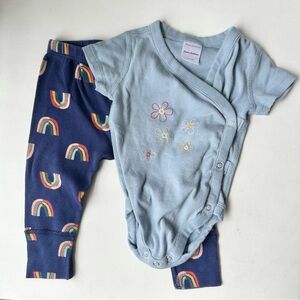 Hanna Andersson Floral Embroidered Onesie and Rainbow Print Leggings